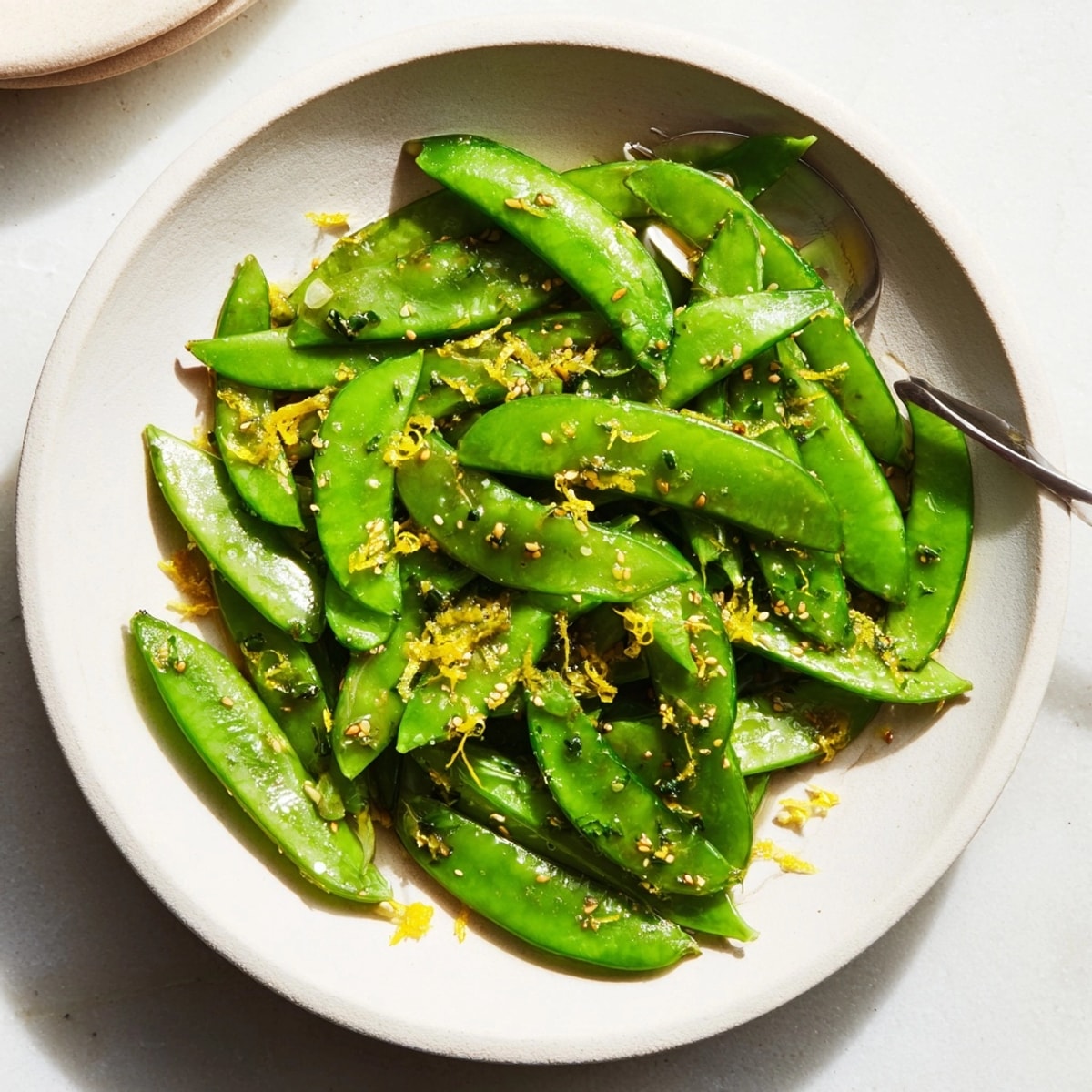 Sautéed Fresh Sugar Snap Peas: Bright green and crispy, a simple ten-minute veggie side.