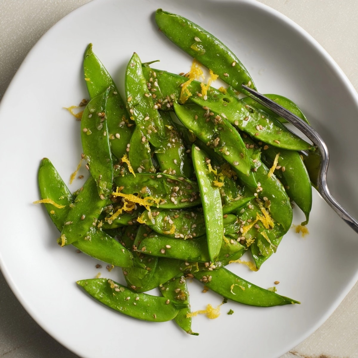 Quick and easy Fresh Sugar Snap Peas, ready to serve alongside grilled chicken.
