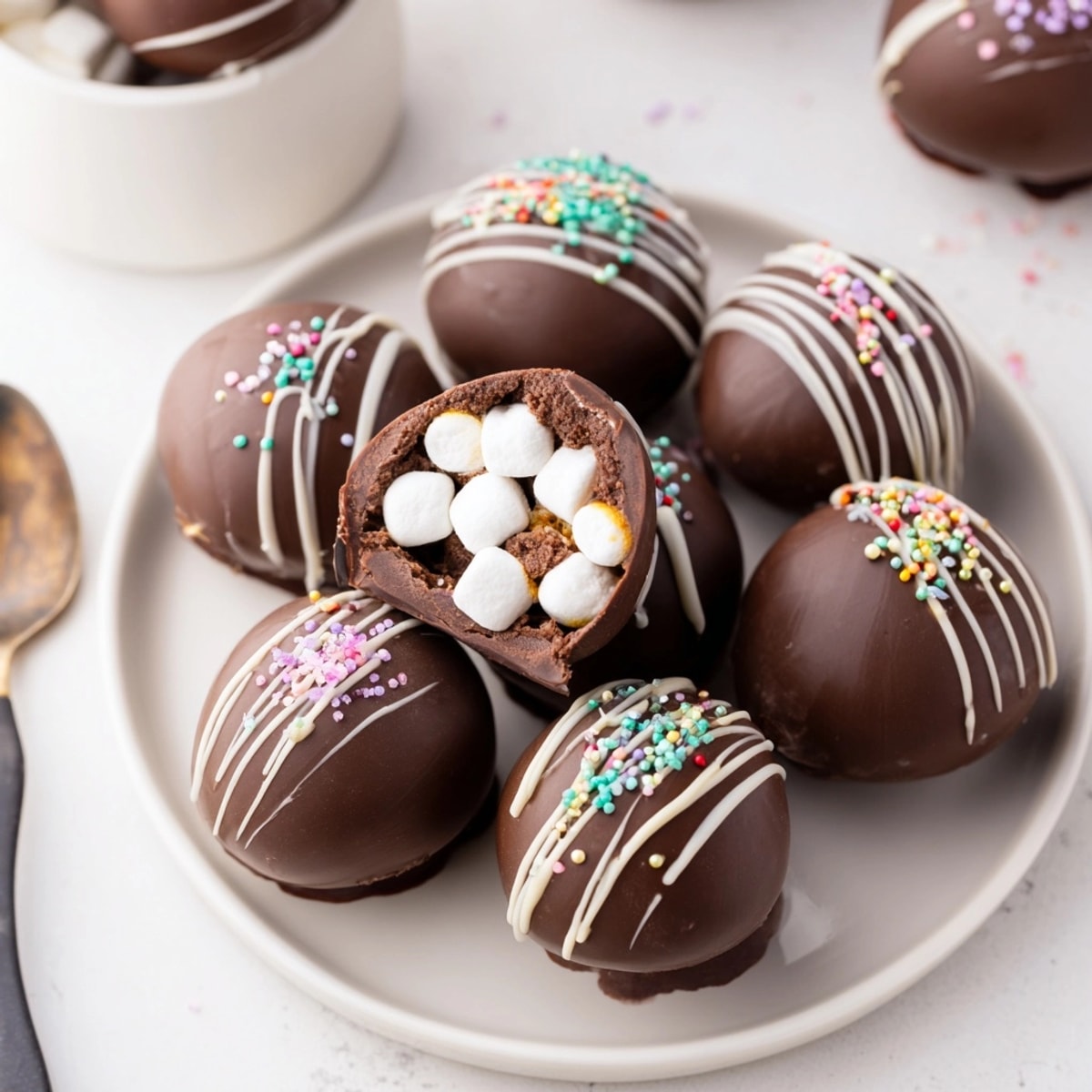 Homemade Hot Chocolate Bombs: Decadent spheres filled with marshmallows, ready for a comforting winter treat.