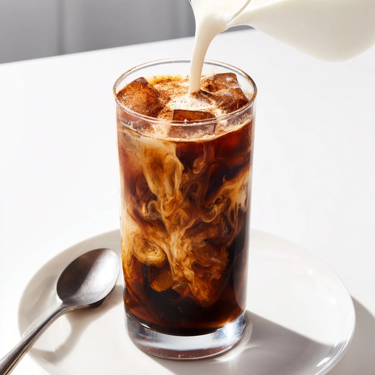 Making a Brown Sugar Shaken Espresso: Shaking coffee ingredients with ice for coolness.