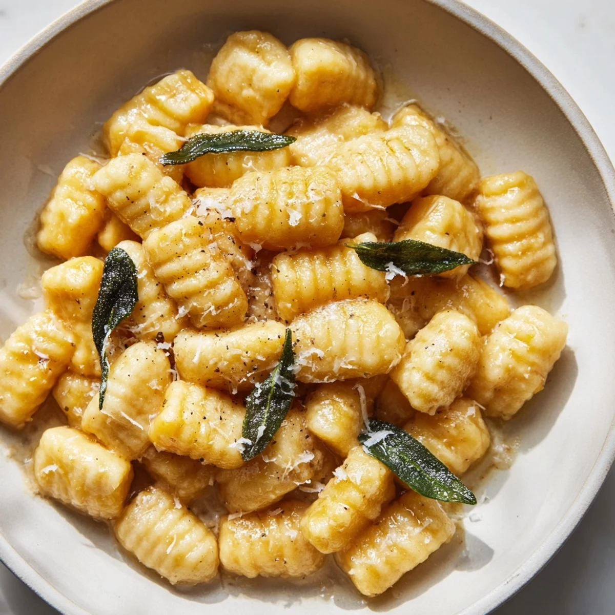 Golden, savory butternut squash gnocchi tossed in brown butter with fried sage, a comforting Italian dinner.
