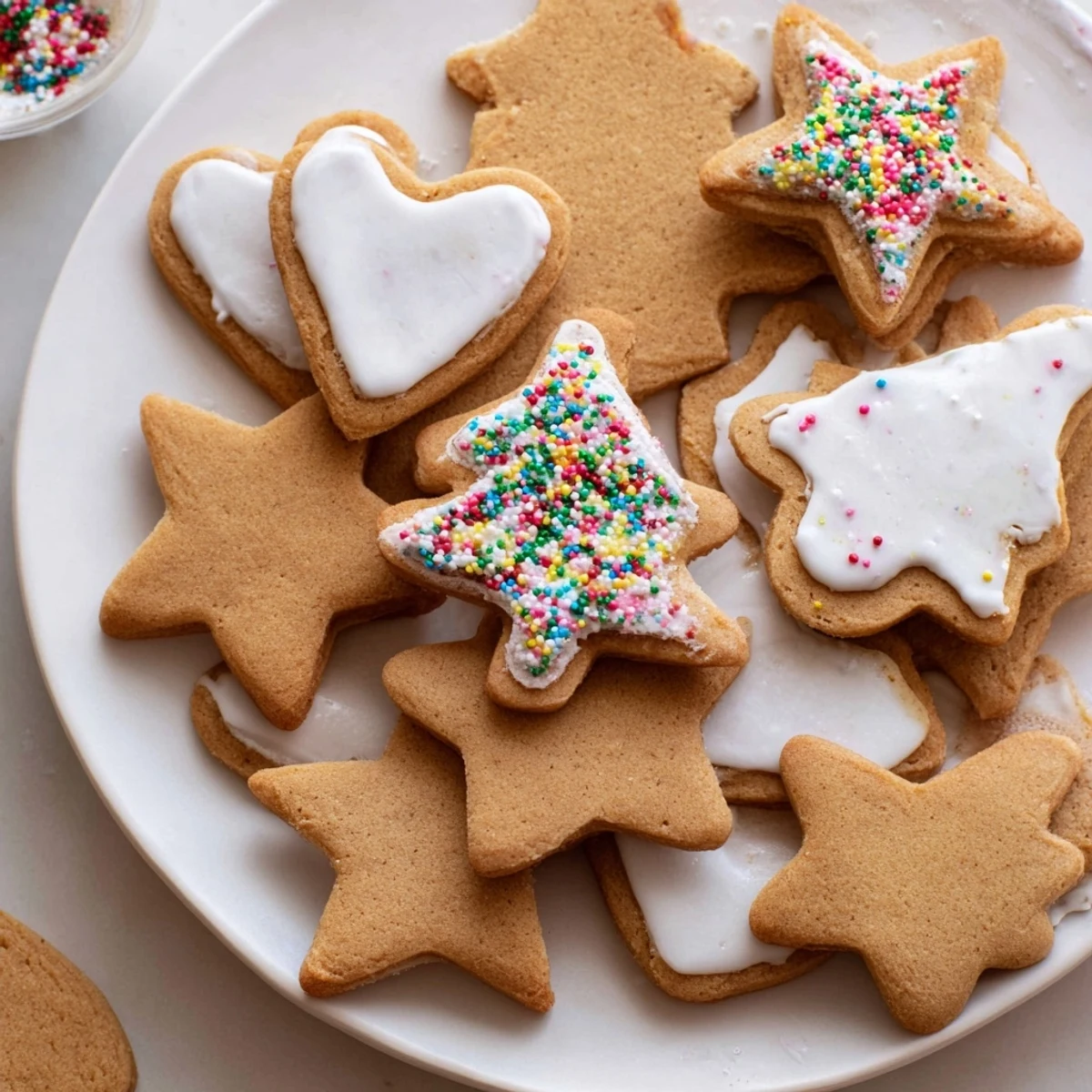 Festive gingerbread cutout cookies with royal icing, perfect for Christmas, smelling of cinnamon and ginger.
