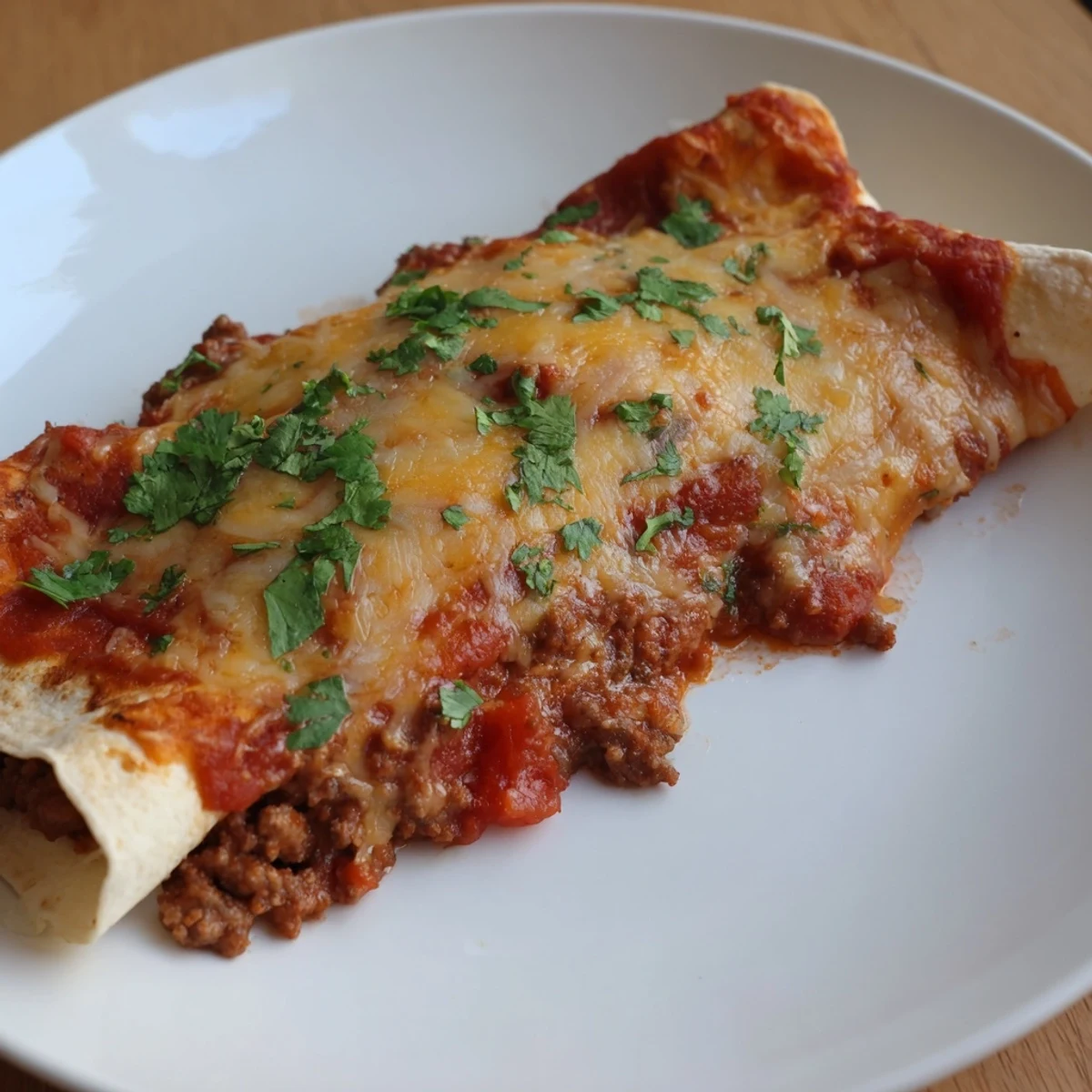 Steaming hot Beef Enchiladas with red sauce, cheese bubbling on top, ready for a delicious dinner.