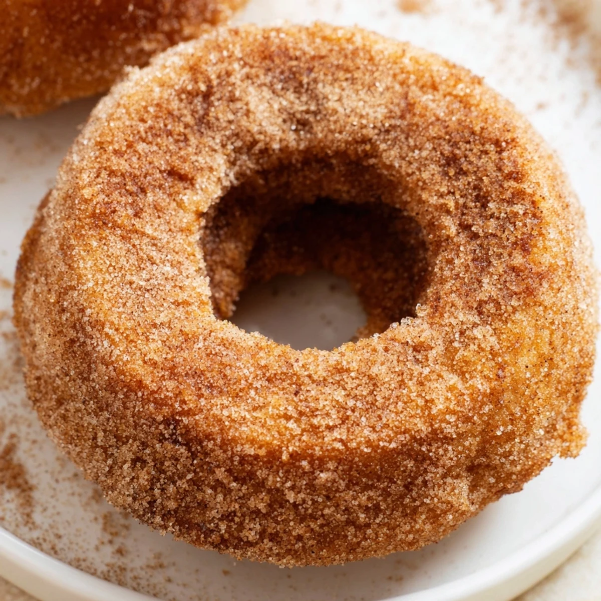 Warm, golden Spiced Apple Cider Donuts, coated in cinnamon sugar, ready to be enjoyed.