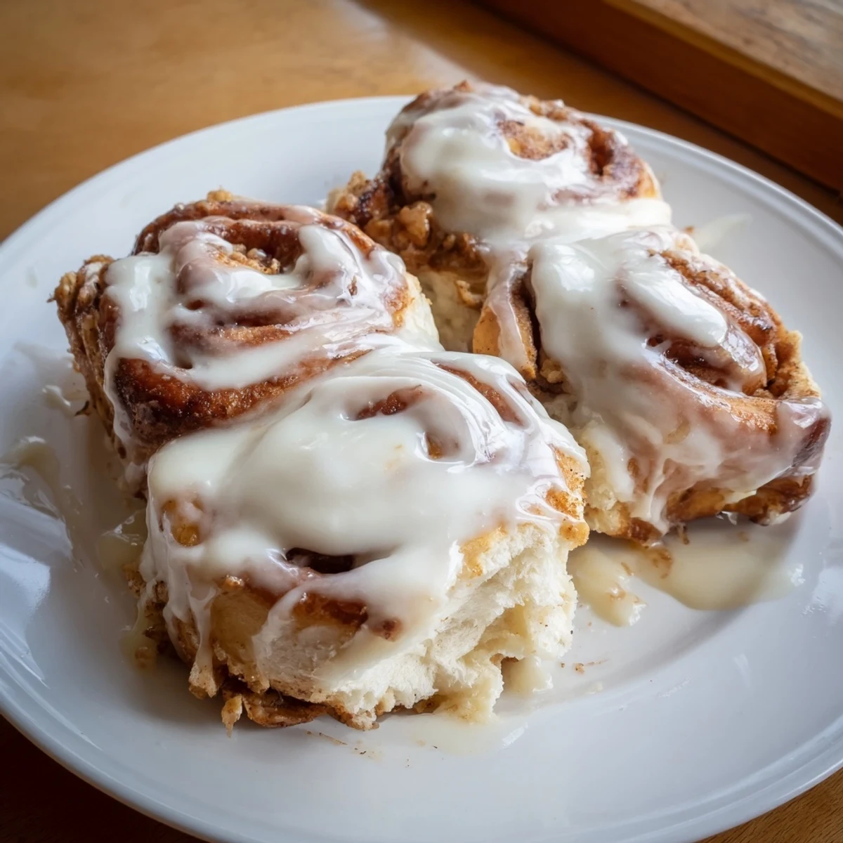 Warm cinnamon roll casserole photo, topped with sweet icing, perfect for a cozy brunch.