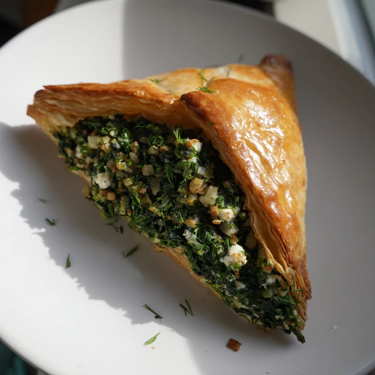 Golden, flaky savory spinach and feta pastries, freshly baked and ready to eat as an appetizer.