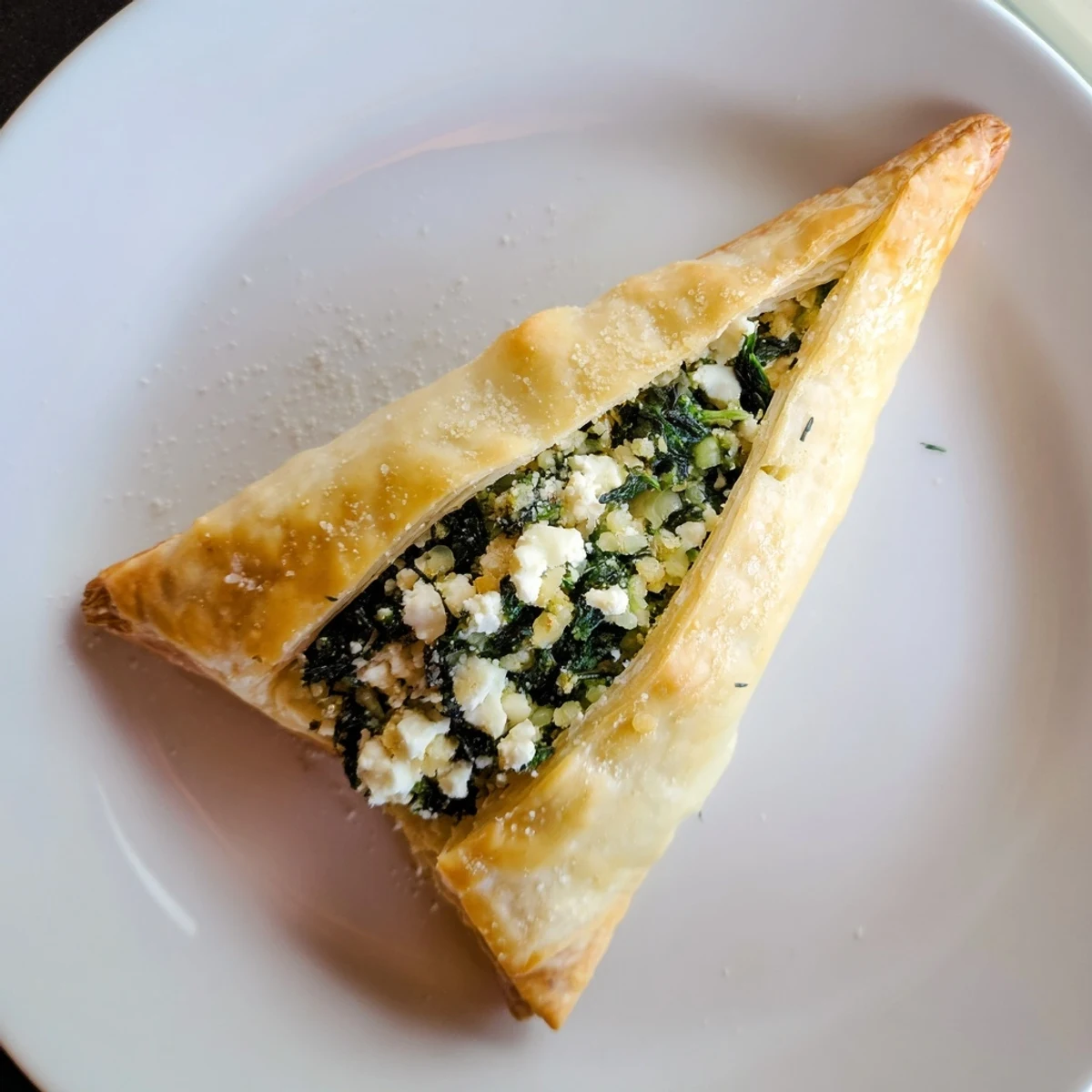Warm, appetizing stack of easy-to-make spinach and feta pastries, perfect for a Mediterranean snack.