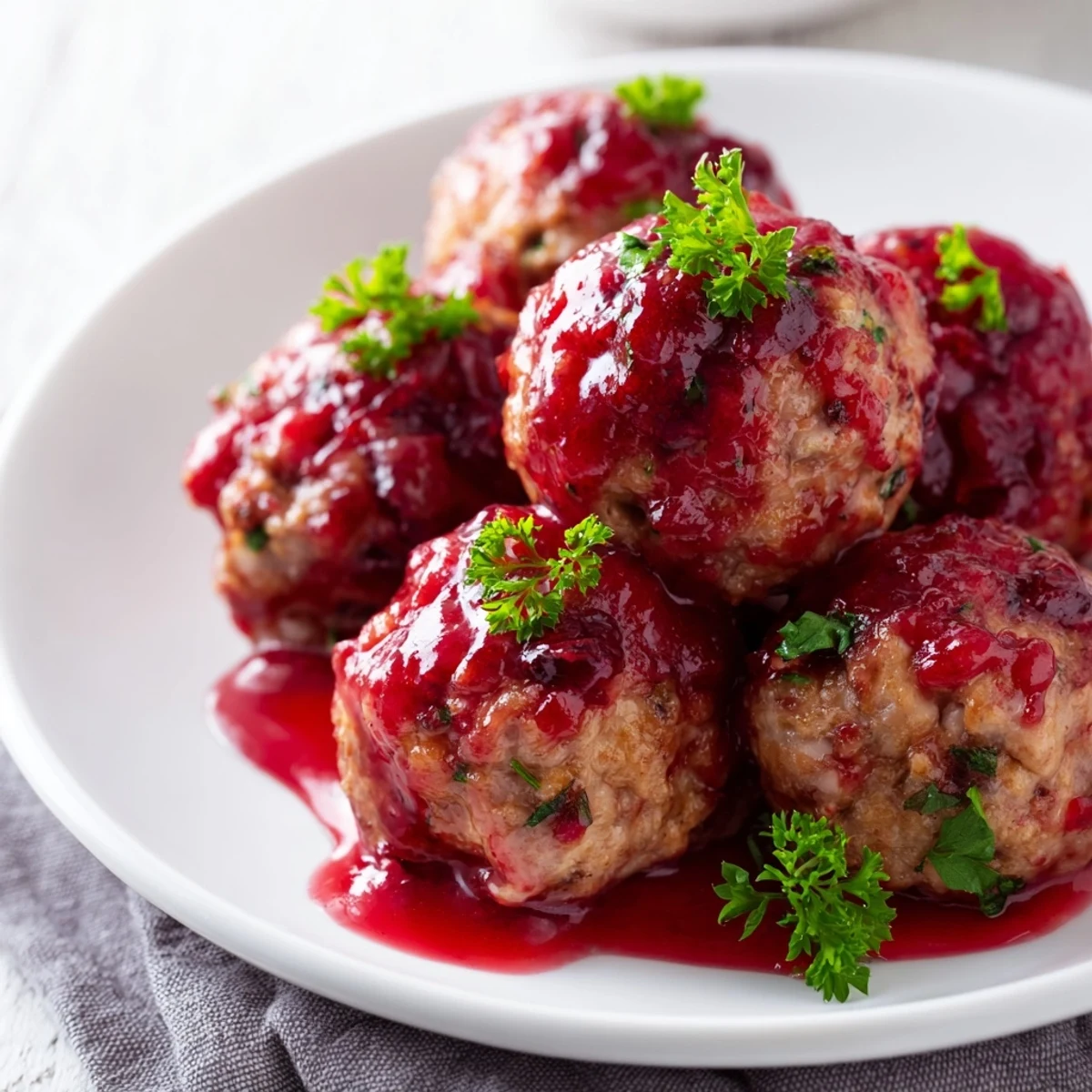 Delicious Glazed Turkey Meatballs, coated in a sweet and tangy cranberry sauce, perfect for dinner.