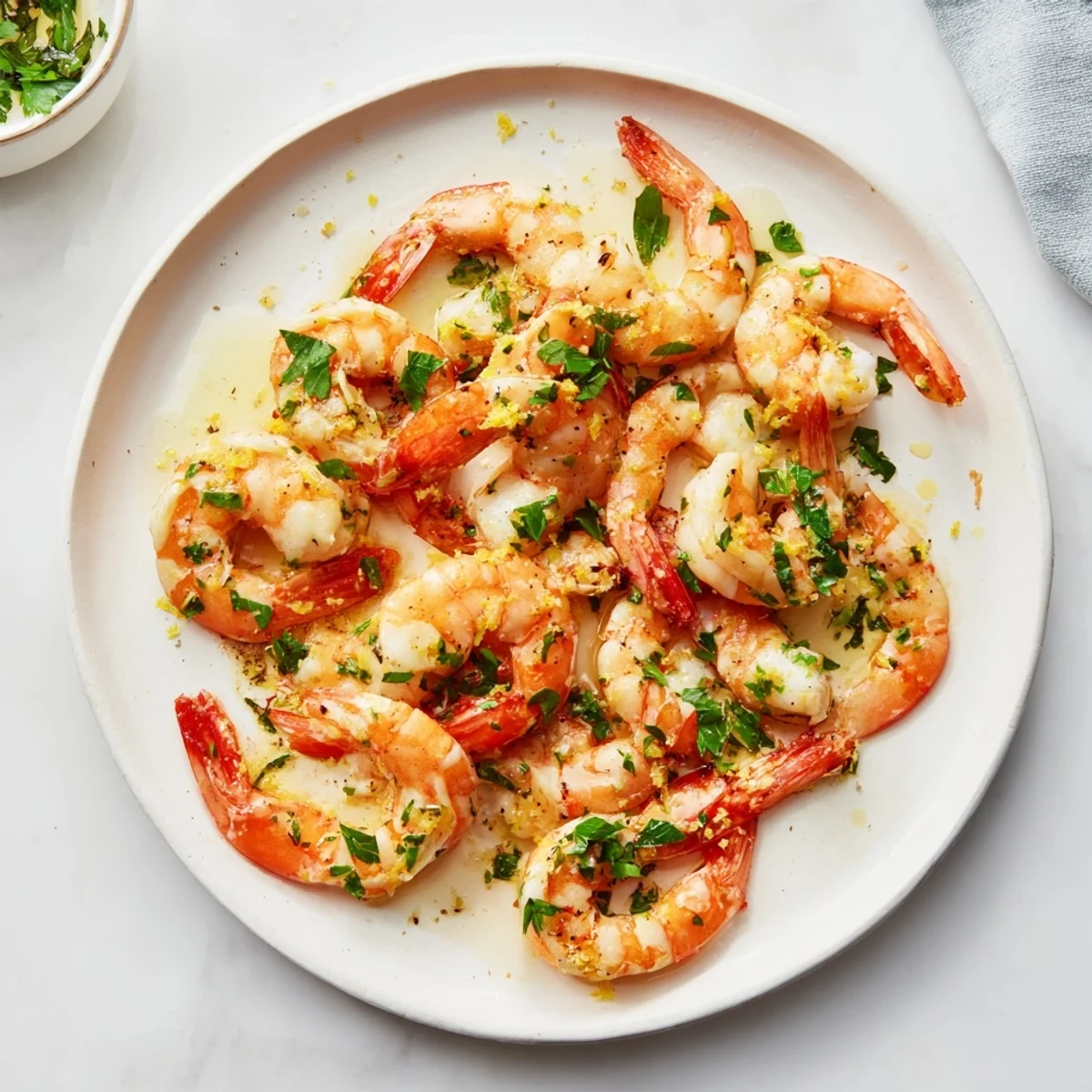 Flavorful Lemon Garlic Butter Shrimp: a delicious, pescatarian meal with vibrant lemon zest and herbs.