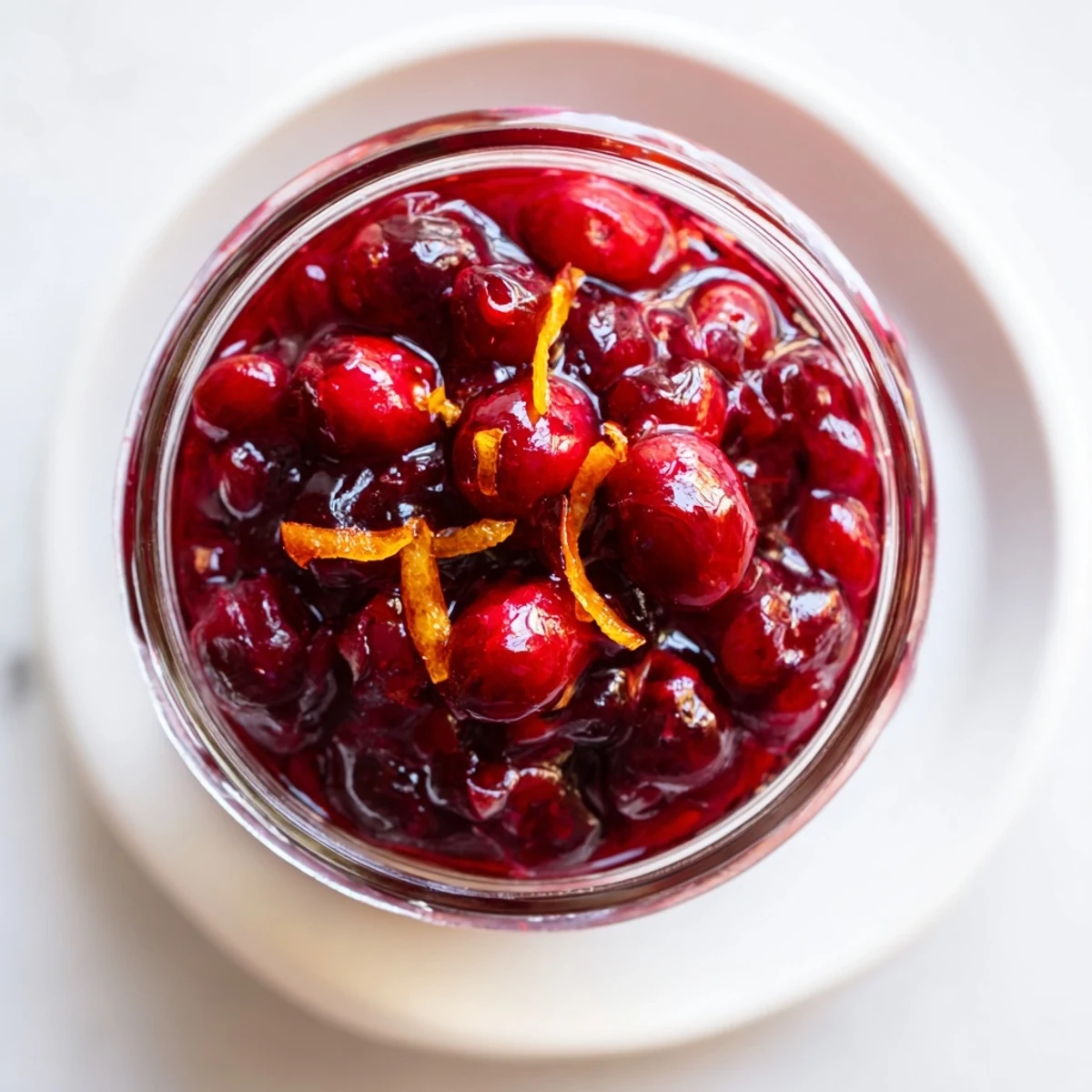 Bright red cranberry compote, perfectly thick, pictured alongside ingredients for the delightful recipe.