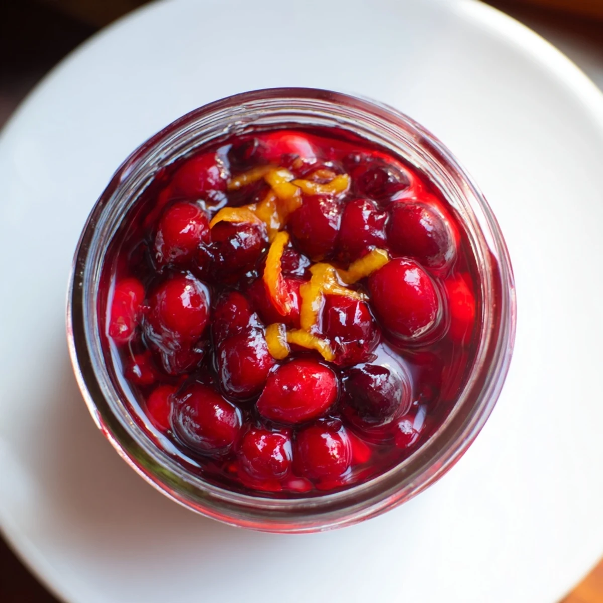 Sweet and tart cranberry compote, ready for gifting, showcasing its glossy, rich texture.