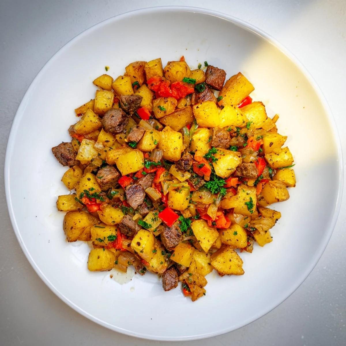 Golden brown and savory Beef Hash breakfast, loaded with tender beef and crisp potatoes.