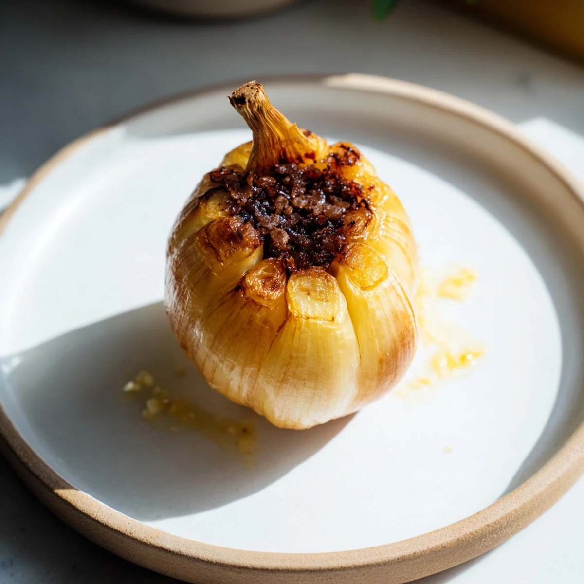 Soft, glistening roasted garlic cloves, the perfect flavorful topping for soups and stews.