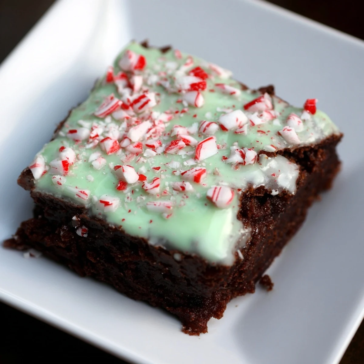 A stack of delicious Peppermint Brownies, perfect for a holiday dessert or sweet treat.