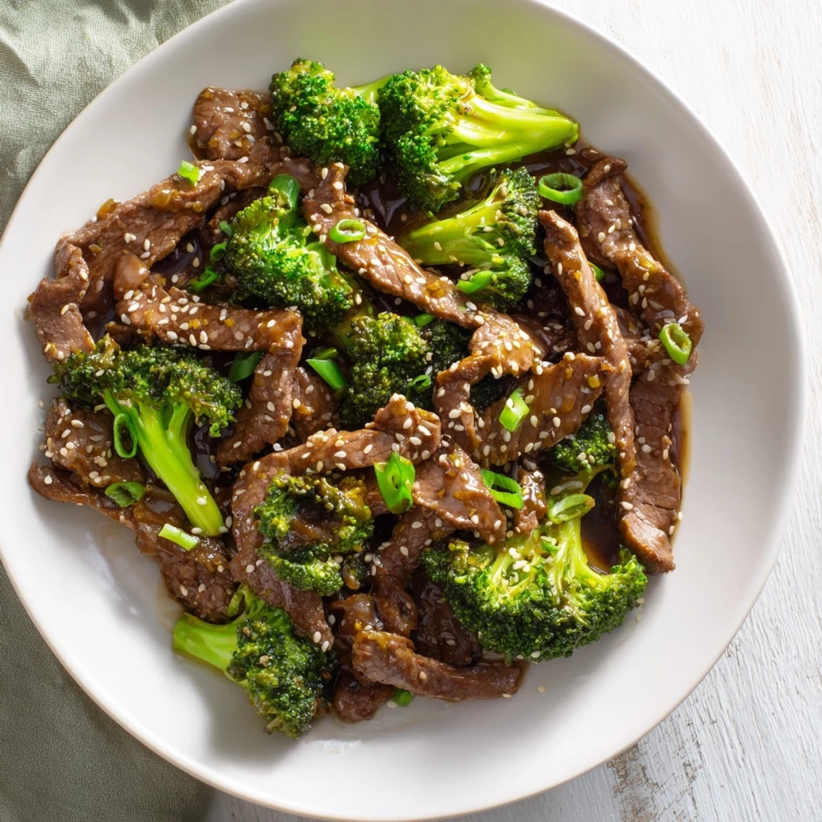 Juicy Beef and Broccoli Stir Fry, featuring tender beef and vibrant green broccoli in a savory sauce.