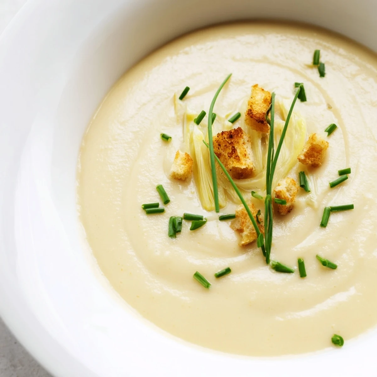 Creamy Potato Leek Soup, a velvety smooth soup, ready to be ladled into warm bowls for dinner.