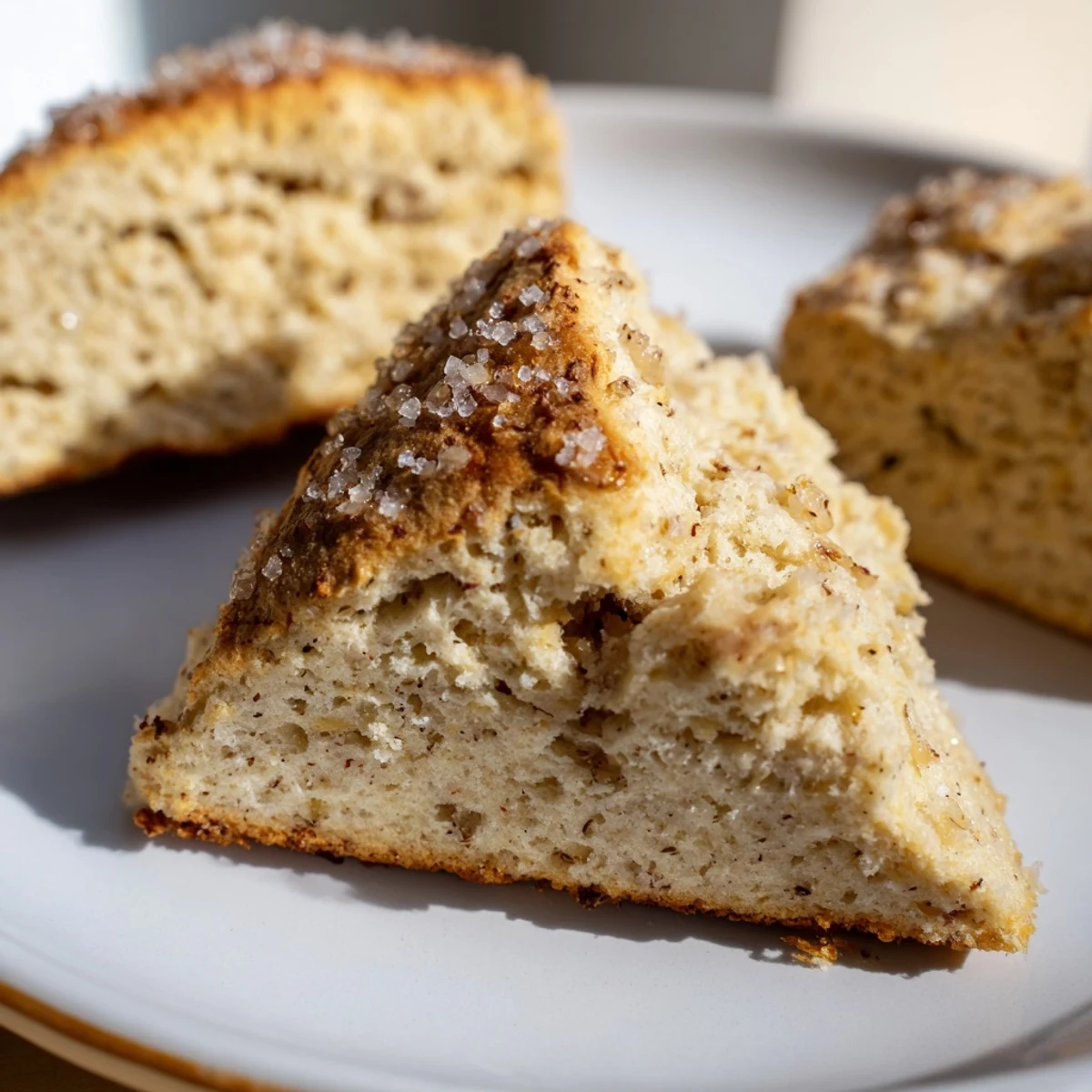 Fluffy Spiced Chai Tea Scones with a crunchy, sugar-kissed top, ready to serve for a delightful morning.
