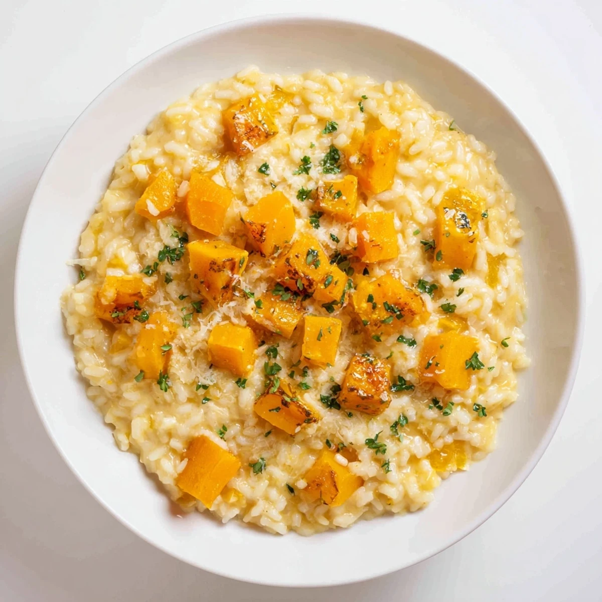Golden-hued butternut squash risotto, a comforting vegetarian Italian dish, ready to be enjoyed.