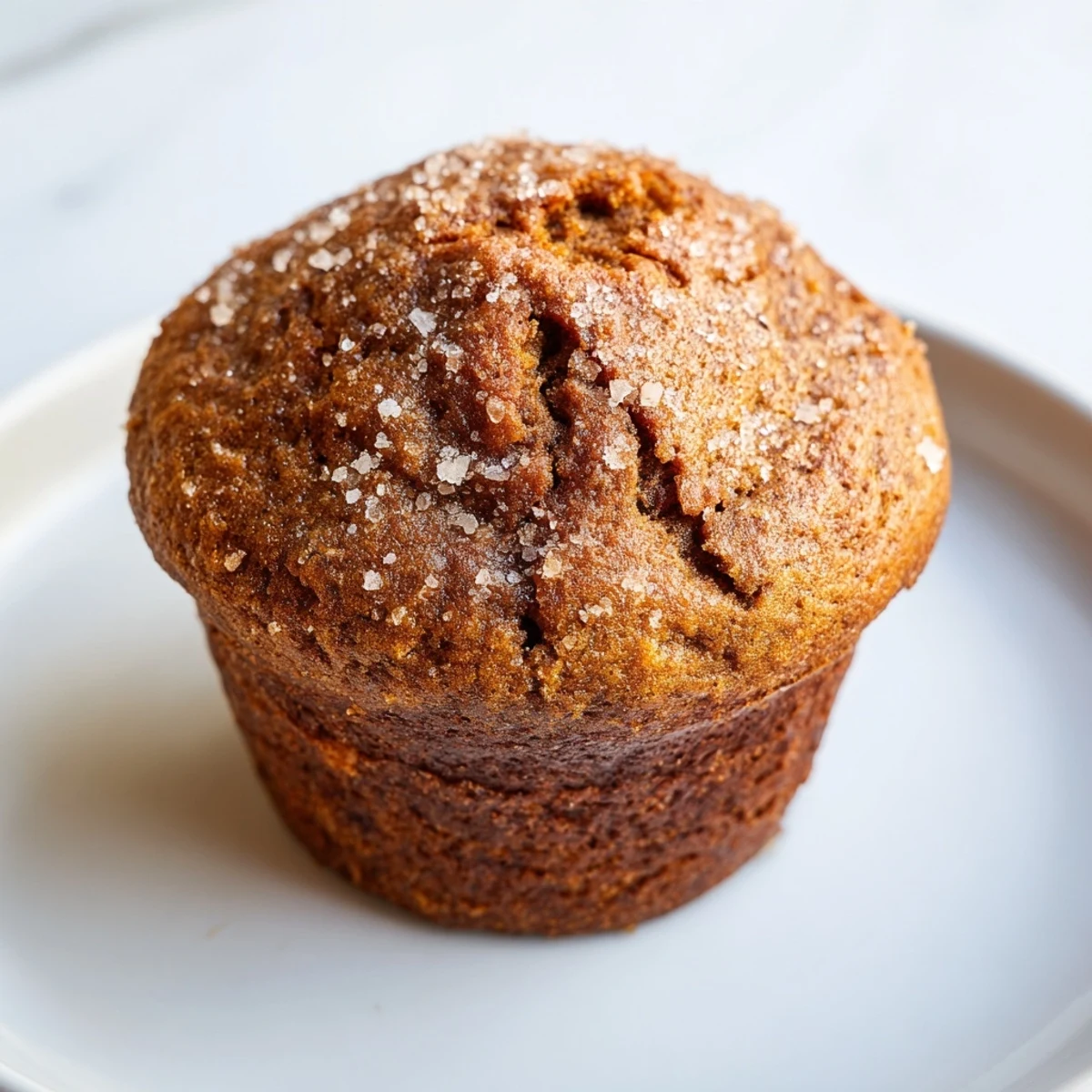 Fluffy homemade gingerbread muffins, warmly spiced and topped with coarse sugar for extra sweetness.