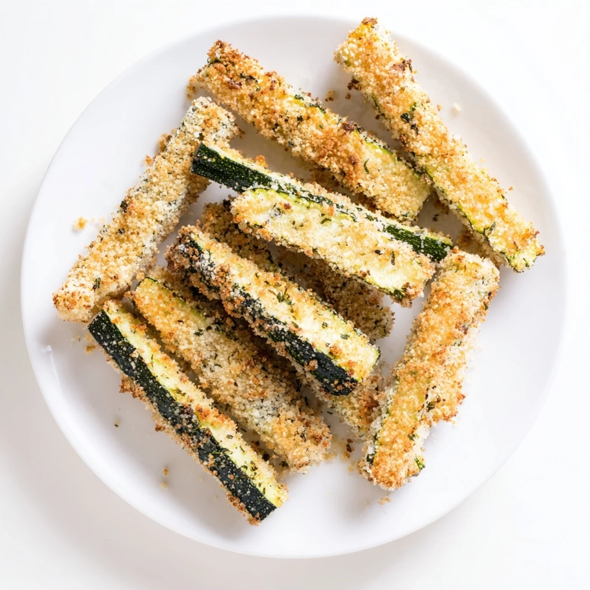 Golden-brown zucchini fries, oven-baked until crispy, ready to be dipped and enjoyed.