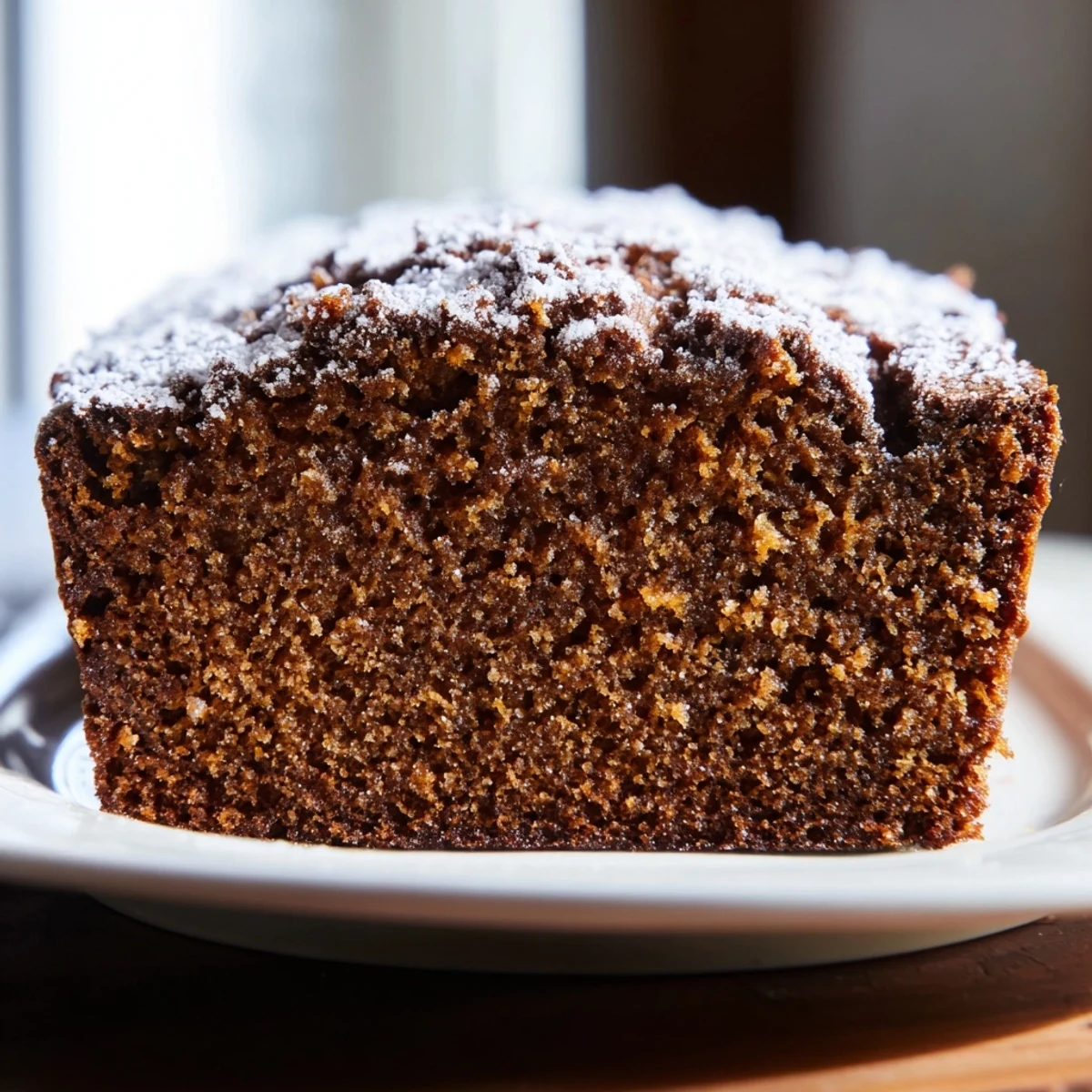 This freshly baked gingerbread has a golden crust and inviting aroma, ideal for the holidays.