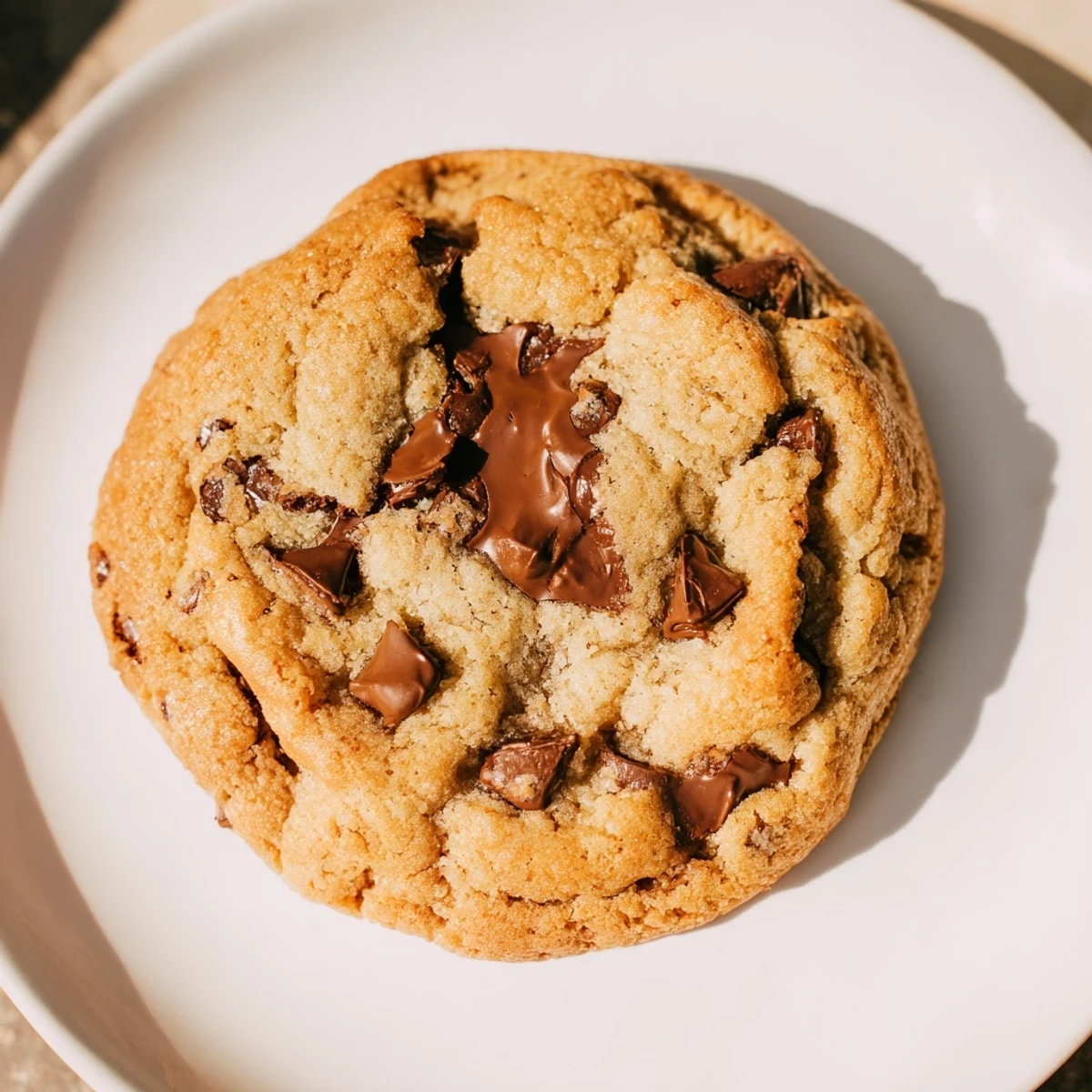 A close-up shot of perfectly baked Chocolate Chip Cookies displaying gooey chocolate and crisp edges.