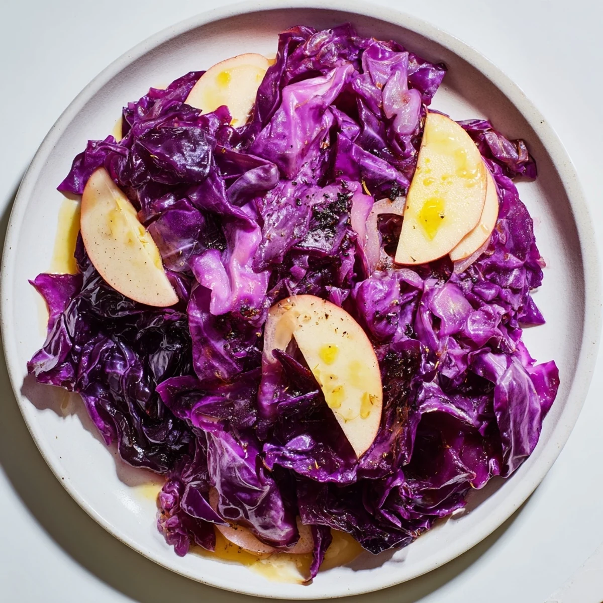 Served warm, this Braised Red Cabbage features vibrant colors; perfect alongside a hearty meal.