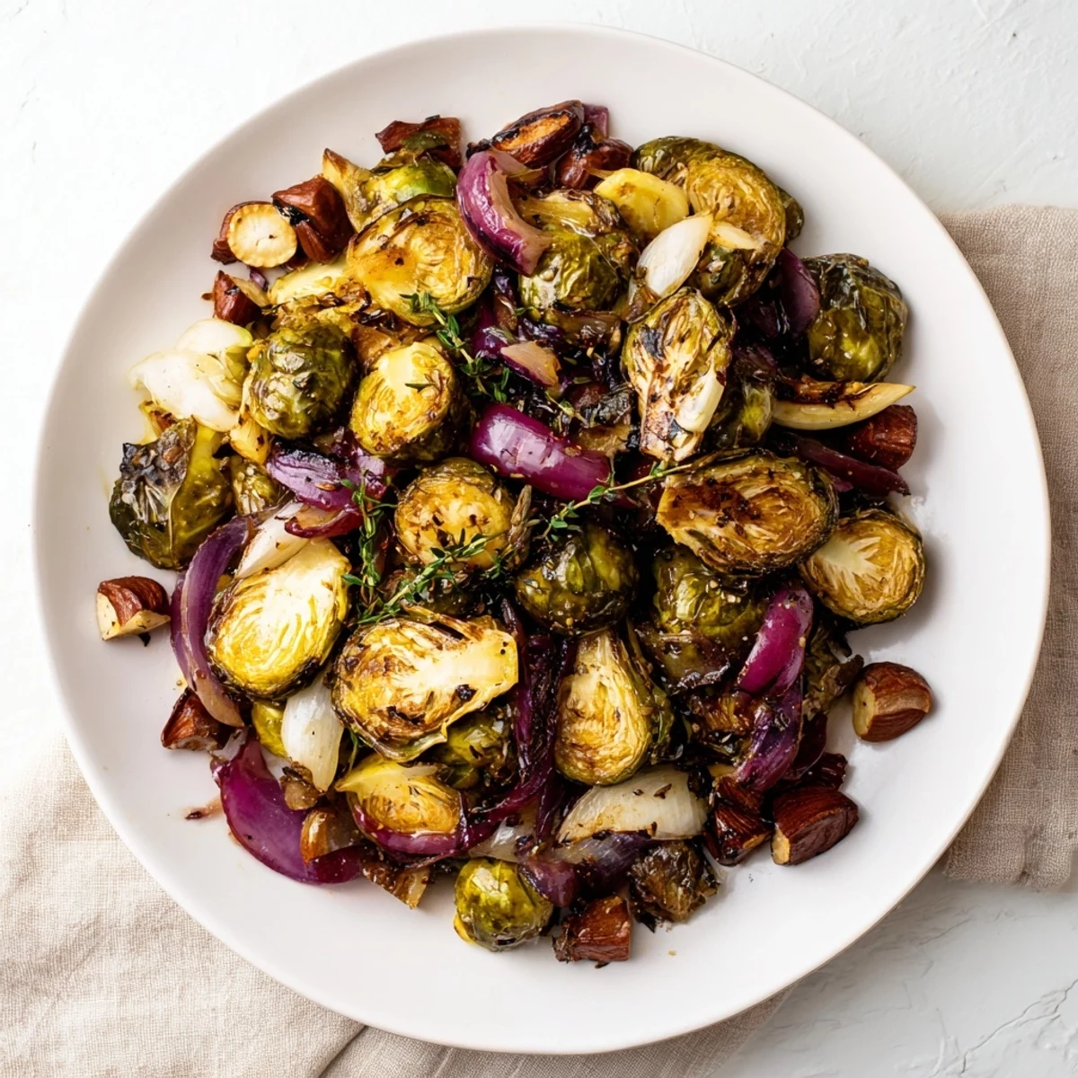 Earthy aroma of roasted Brussels sprouts with chestnuts, seasoned and ready for a savory side.