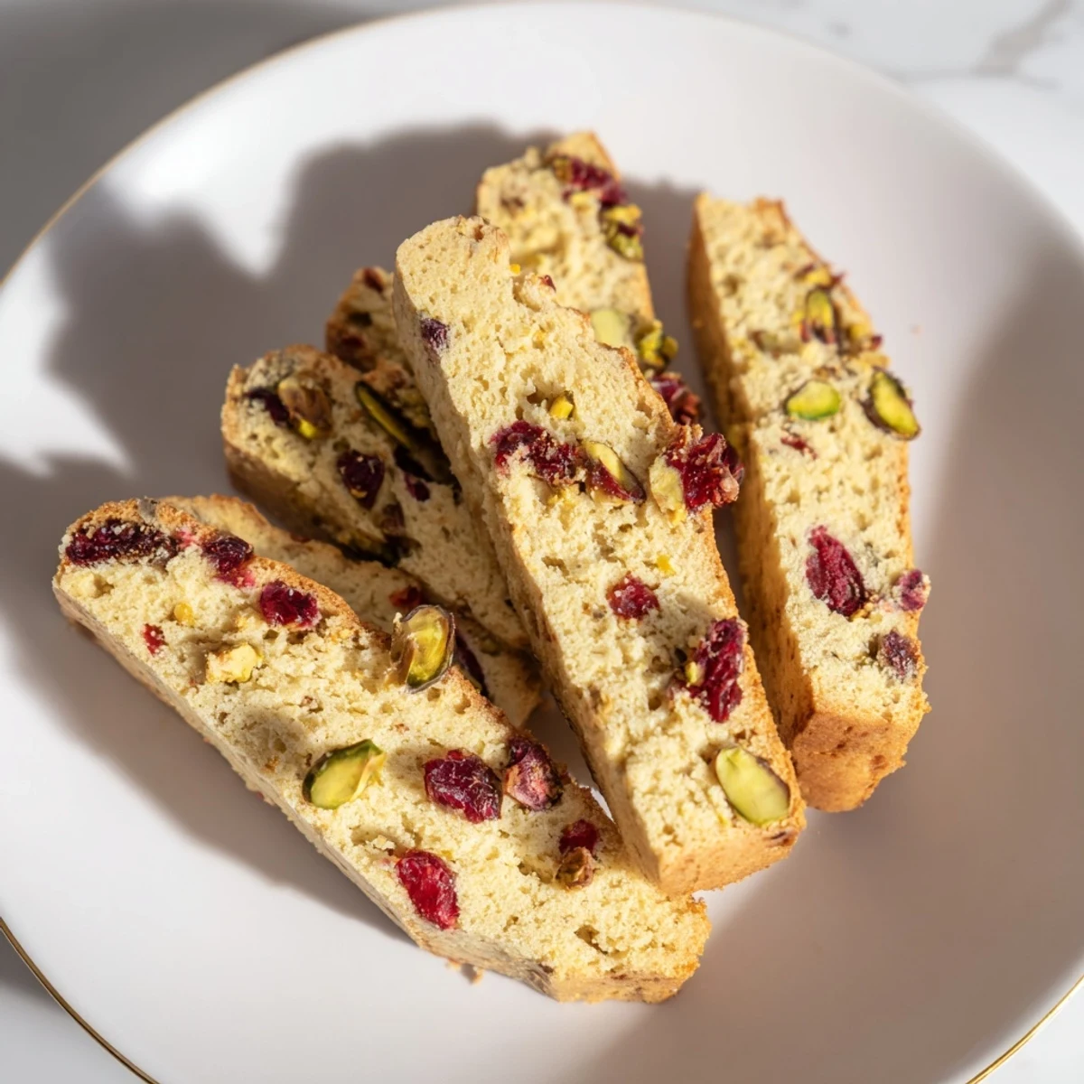 Freshly baked Cranberry and Pistachio Biscotti with a rustic texture, great for sharing during the holidays.