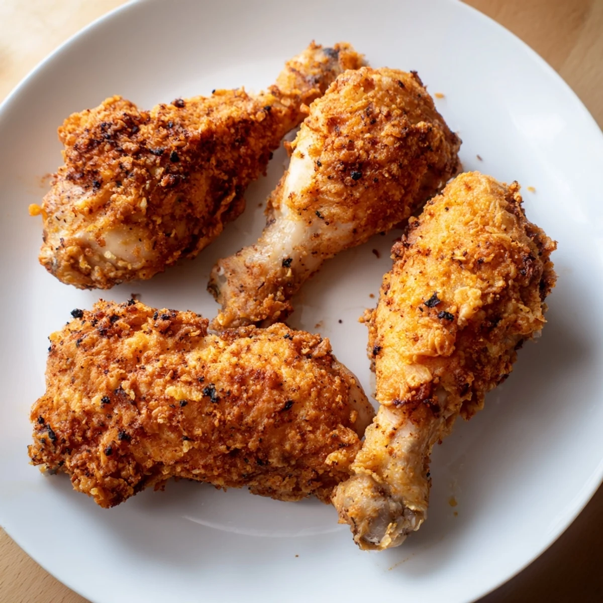Golden, crispy fried chicken with perfectly seasoned, juicy meat, ideal for dinner.