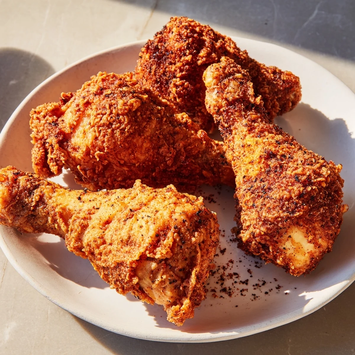 A plate of freshly cooked crispy fried chicken, ready to serve with your favorite sides.
