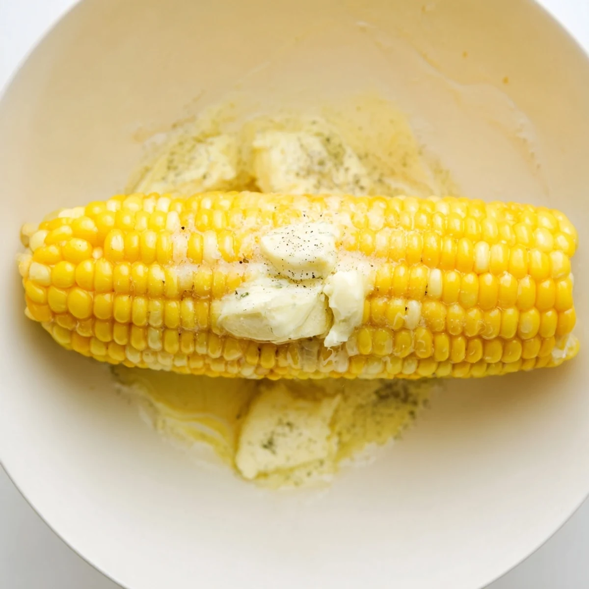 Golden corn on the cob, glistening with melty butter, ready for a delicious American summer meal.