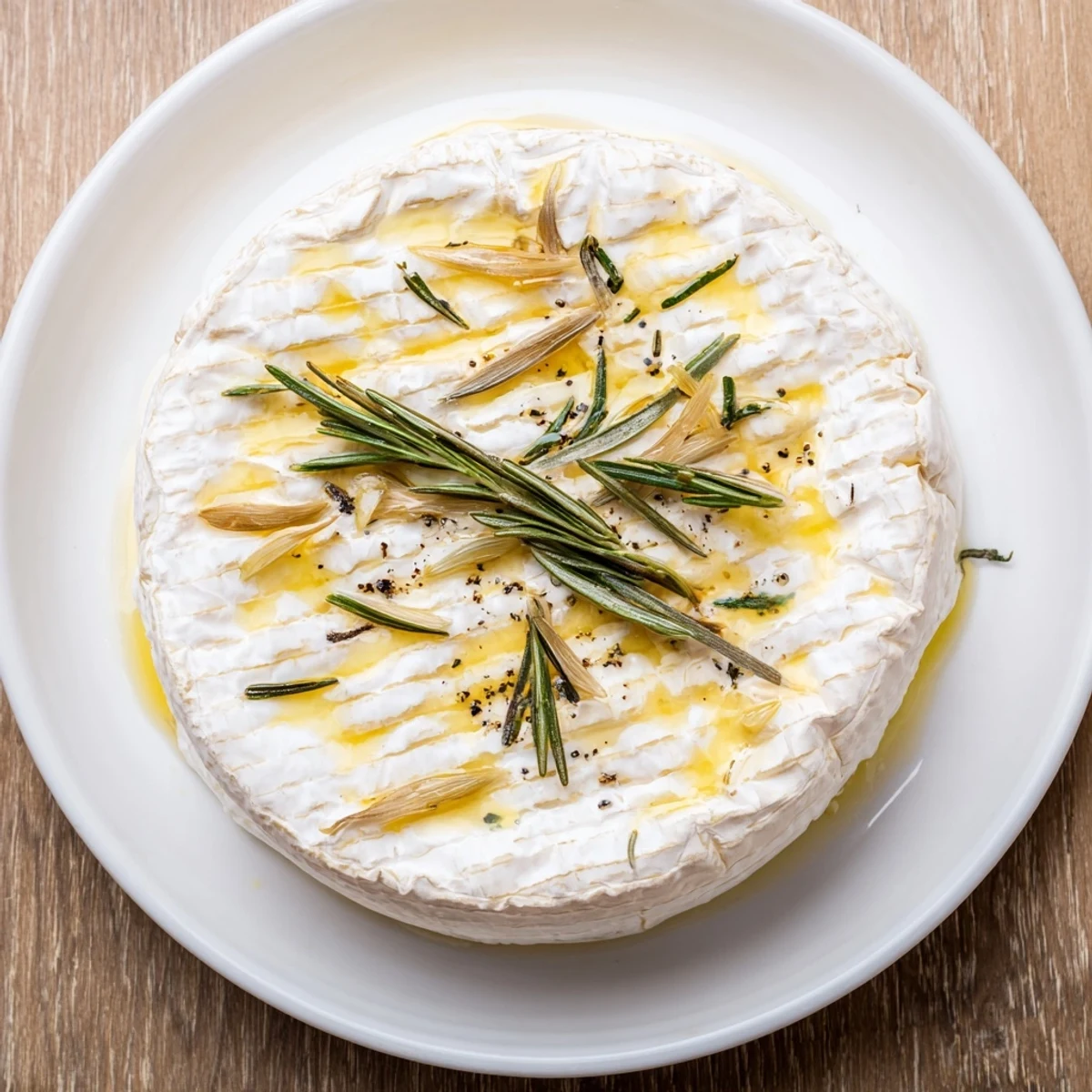 Warm, bubbling baked Camembert cheese, ready to dip crusty bread into its gooey center.