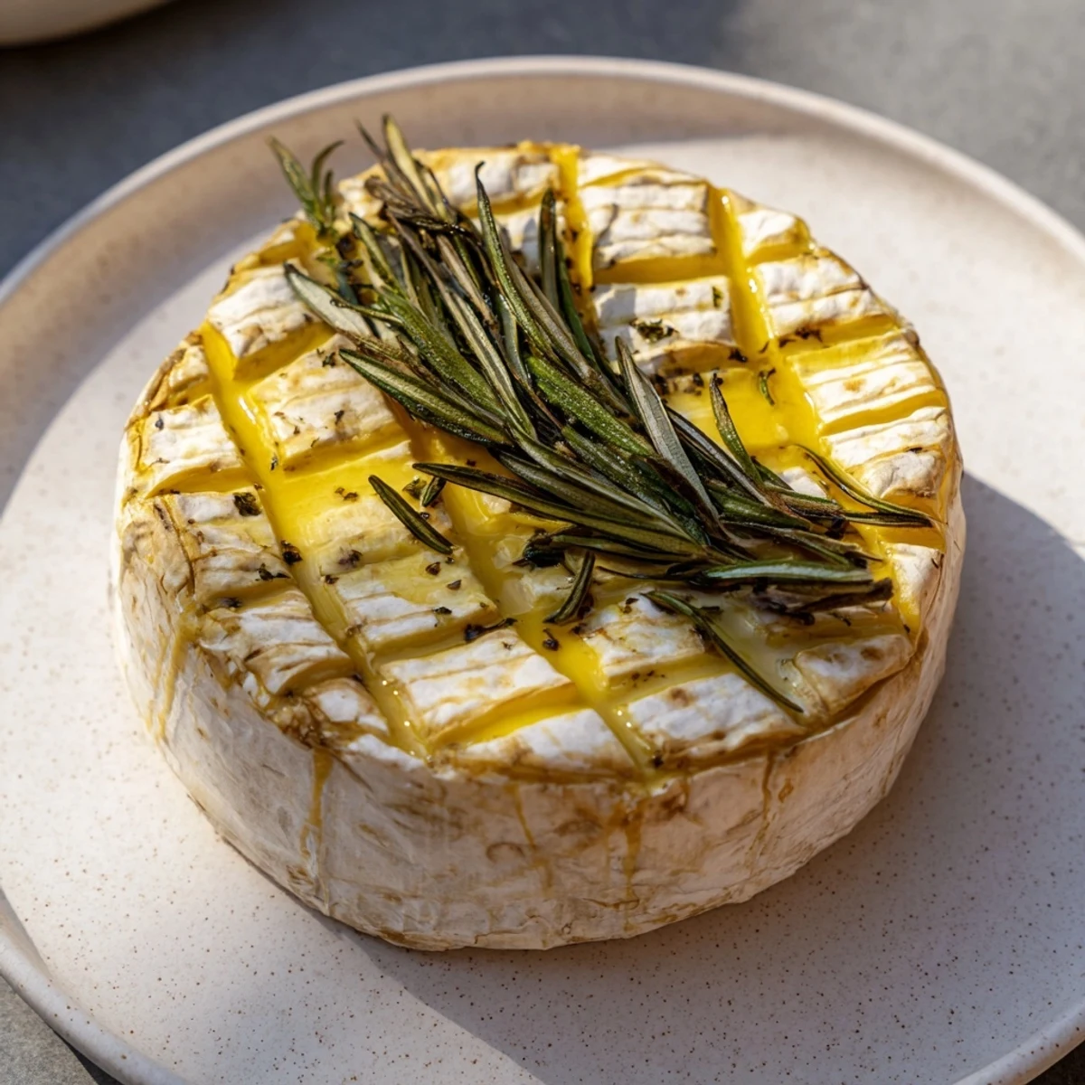 Golden-topped baked Camembert, oozing and garnished with herbs, makes a stunning appetizer.