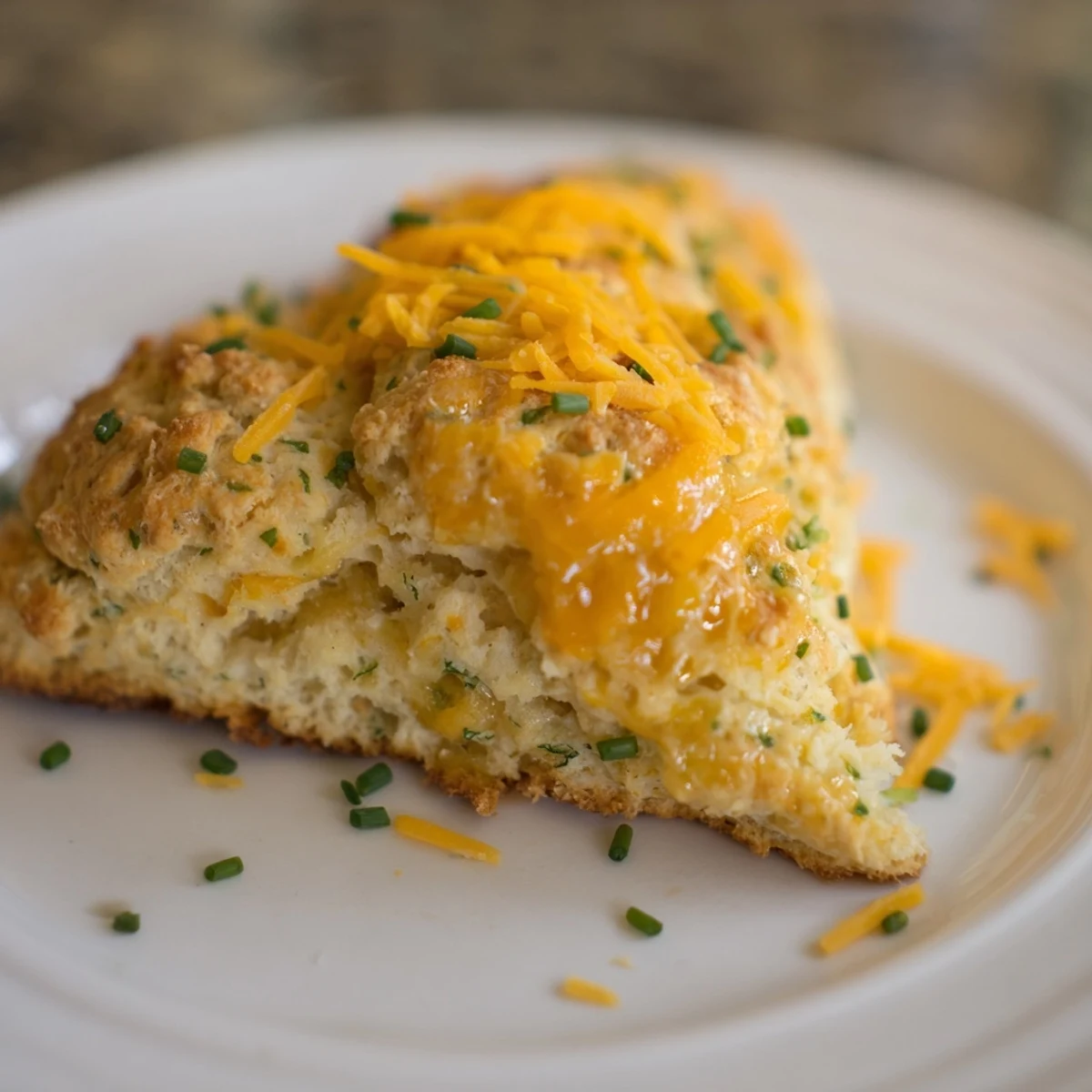 Golden-baked savory cheese scones, topped with extra cheddar, ready for a warm bite.