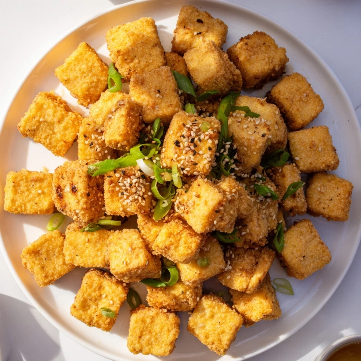 These crispy tofu cubes are delightfully crunchy, paired with sticky soy sauce marinade and a tempting aroma.