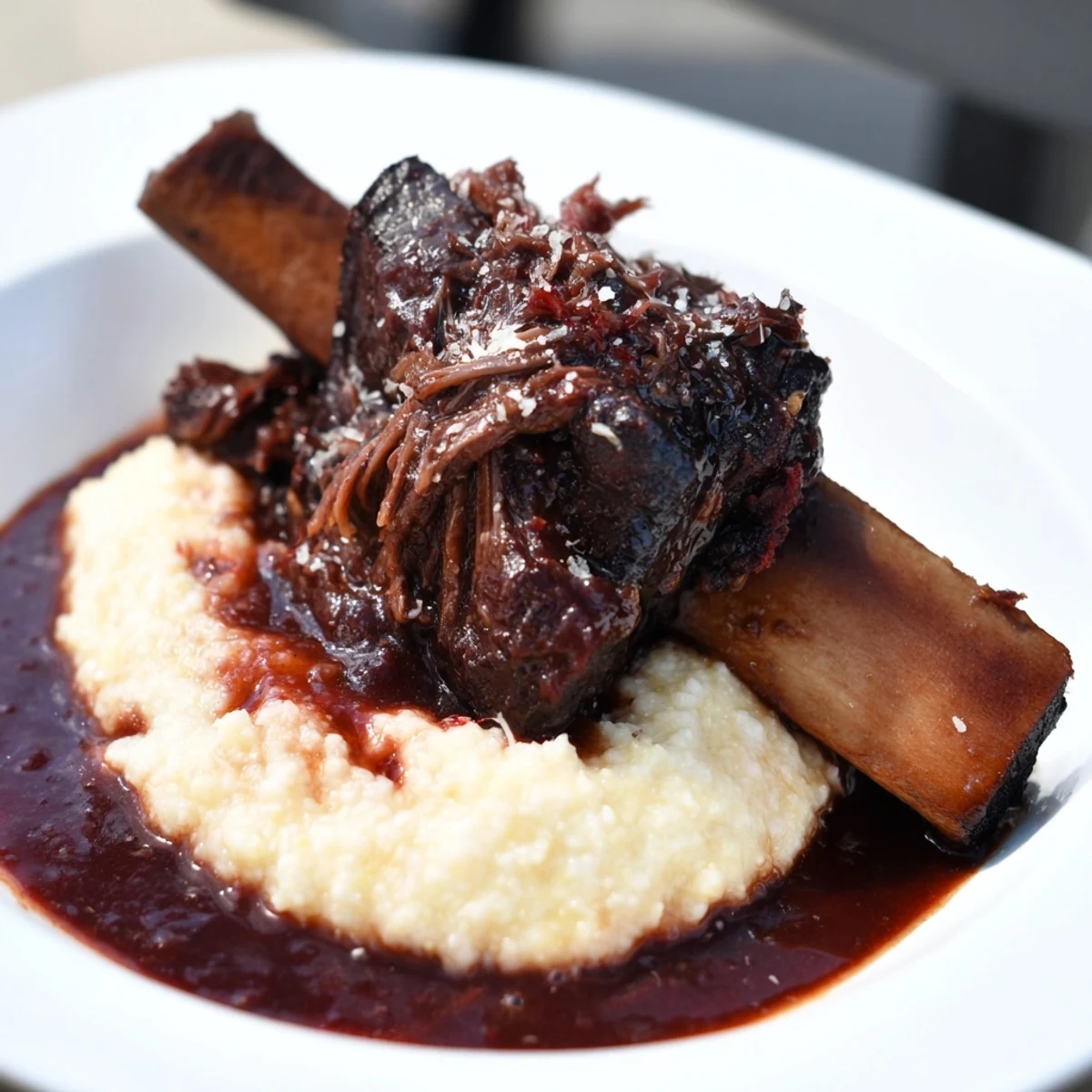 Rich and savory creamy polenta with braised beef short ribs, a perfect Italian dinner dish.