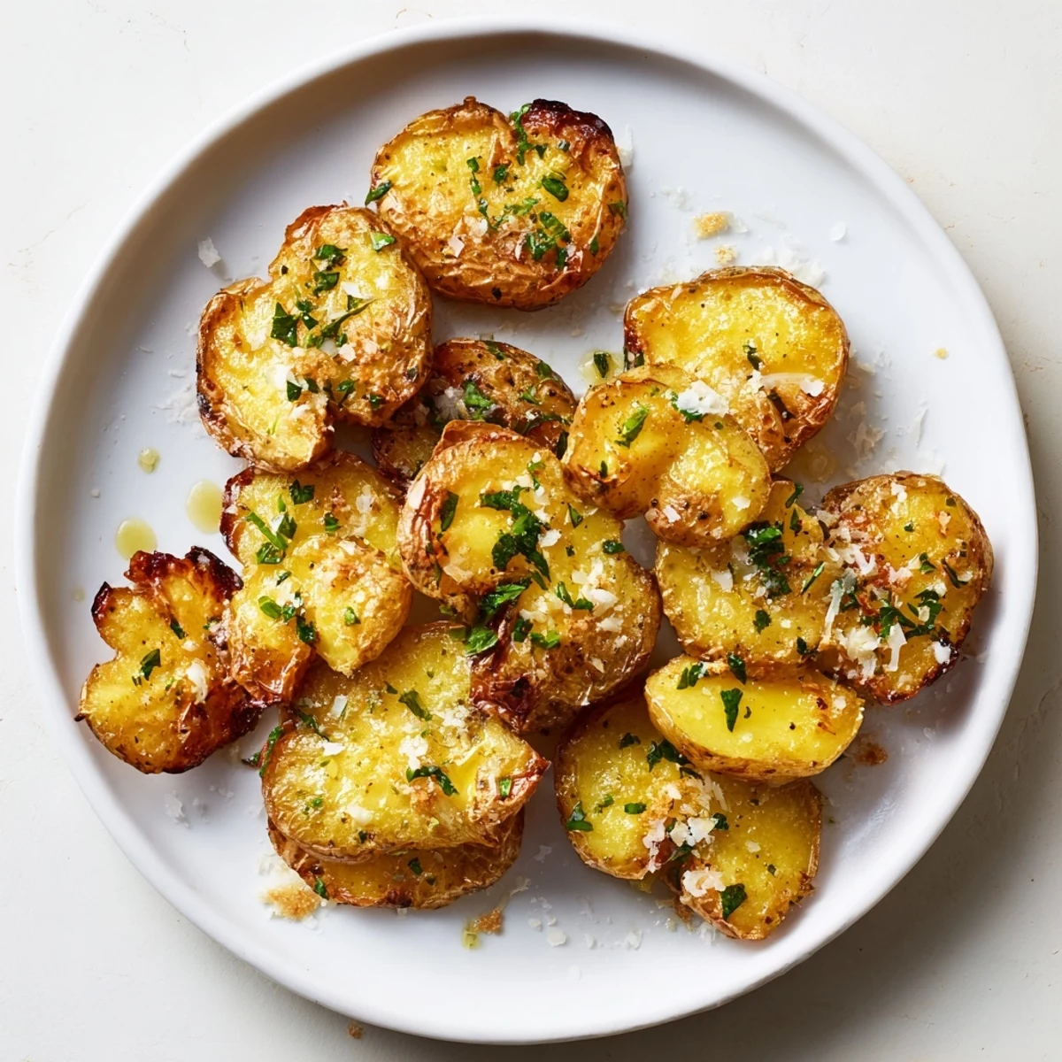 Imagine the delightful crunch: Garlic Parmesan Smashed Potatoes, a perfect side dish, ready to savor.