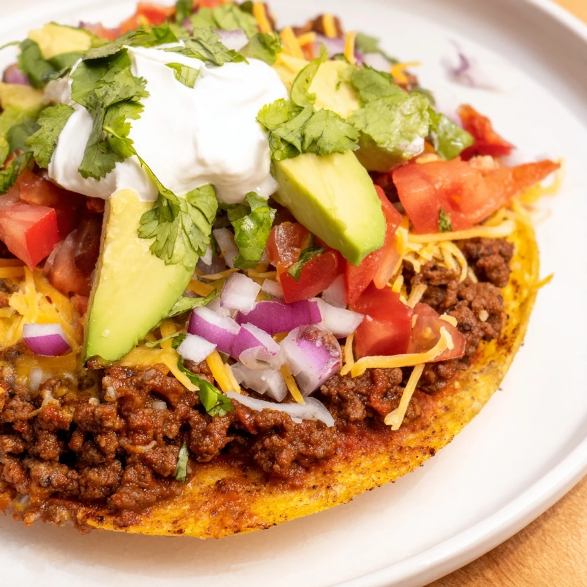 Golden-brown beef tostadas showcasing a flavorful beef mixture, vibrant salsa, and a sprinkle of cheese.