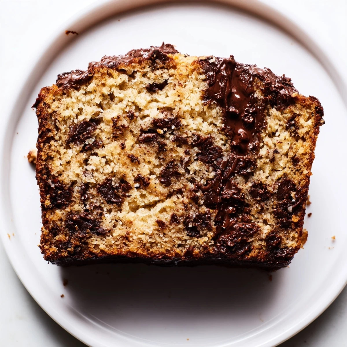 Fluffy slices of chocolate chip banana bread, showcasing a perfectly browned crust.