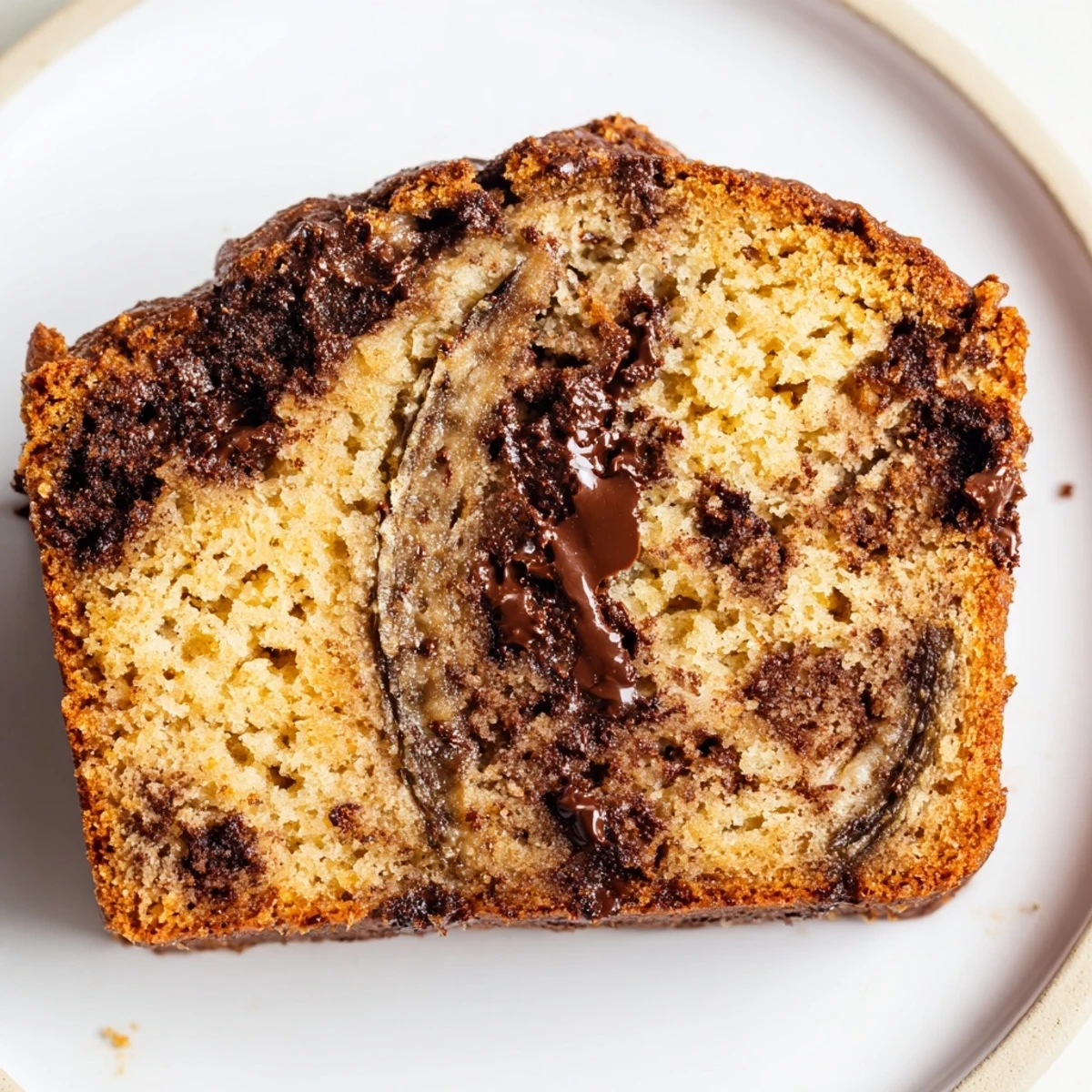 A close-up of freshly baked chocolate chip banana bread, ready for a delicious breakfast.