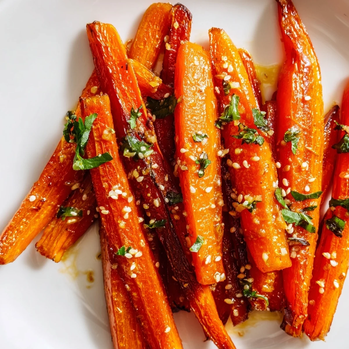 Oven-baked Roasted Carrots with Ginger offering a caramelized and flavorful vegetarian side.