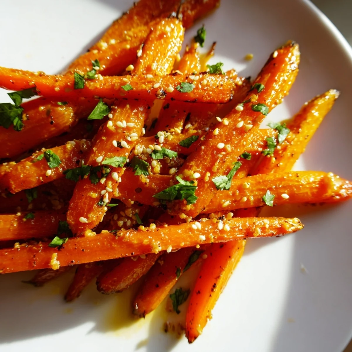Vibrant image of tender Roasted Carrots with Ginger, ready to be garnished and served.