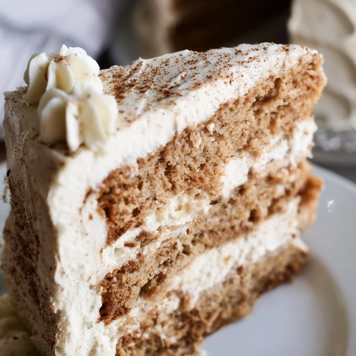 Moist Spiced Chai Latte Cake layers with fluffy cream cheese frosting, perfect for afternoon tea or holiday dessert gatherings.