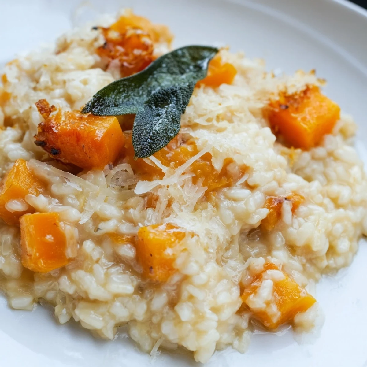A comforting bowl of Butternut Squash Risotto with Crispy Sage paired with a glass of white wine for dinner.