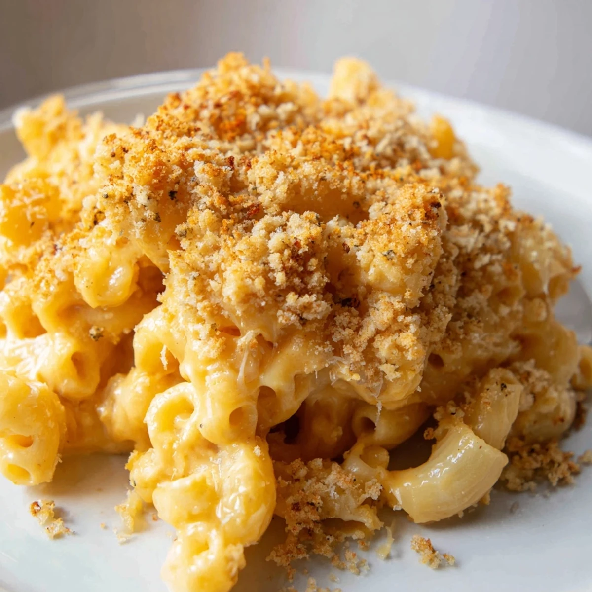 Creamy cheddar and Gruyère macaroni and cheese is served hot alongside a crisp green salad.
