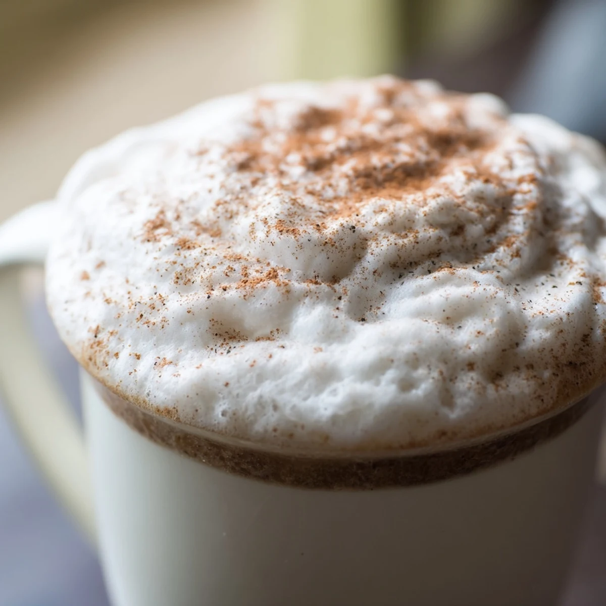 Steam rises from a warm Spiced Latte with Milk, featuring creamy foam and cinnamon spice for chilly mornings.