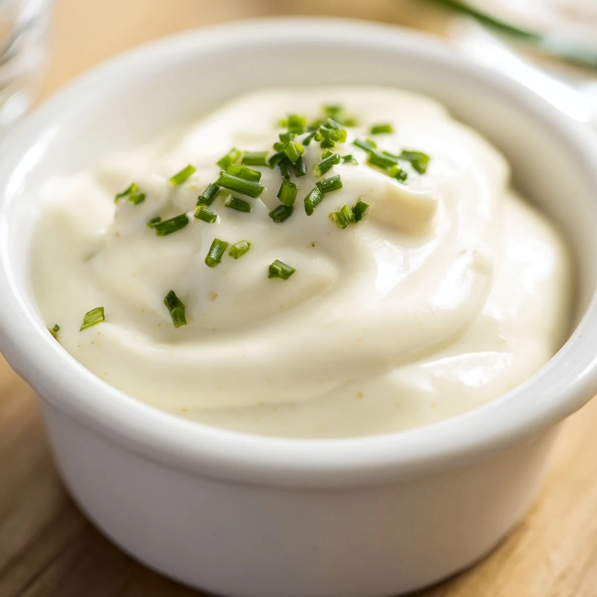Freshly made Creamy Salad Dressing in a glass jar, with chopped chives and parsley visible, ready to drizzle over crisp greens.