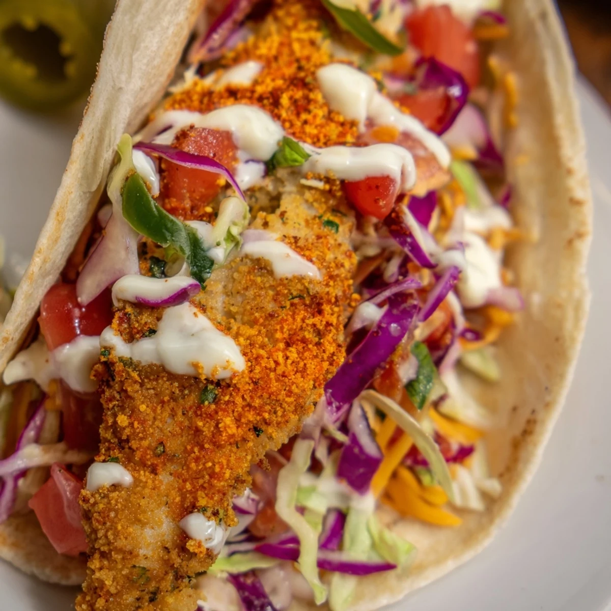 Crisp panko-coated white fish strips nestled in tortillas with vibrant slaw and lime for these easy Super Bowl Crispy Fish Tacos.