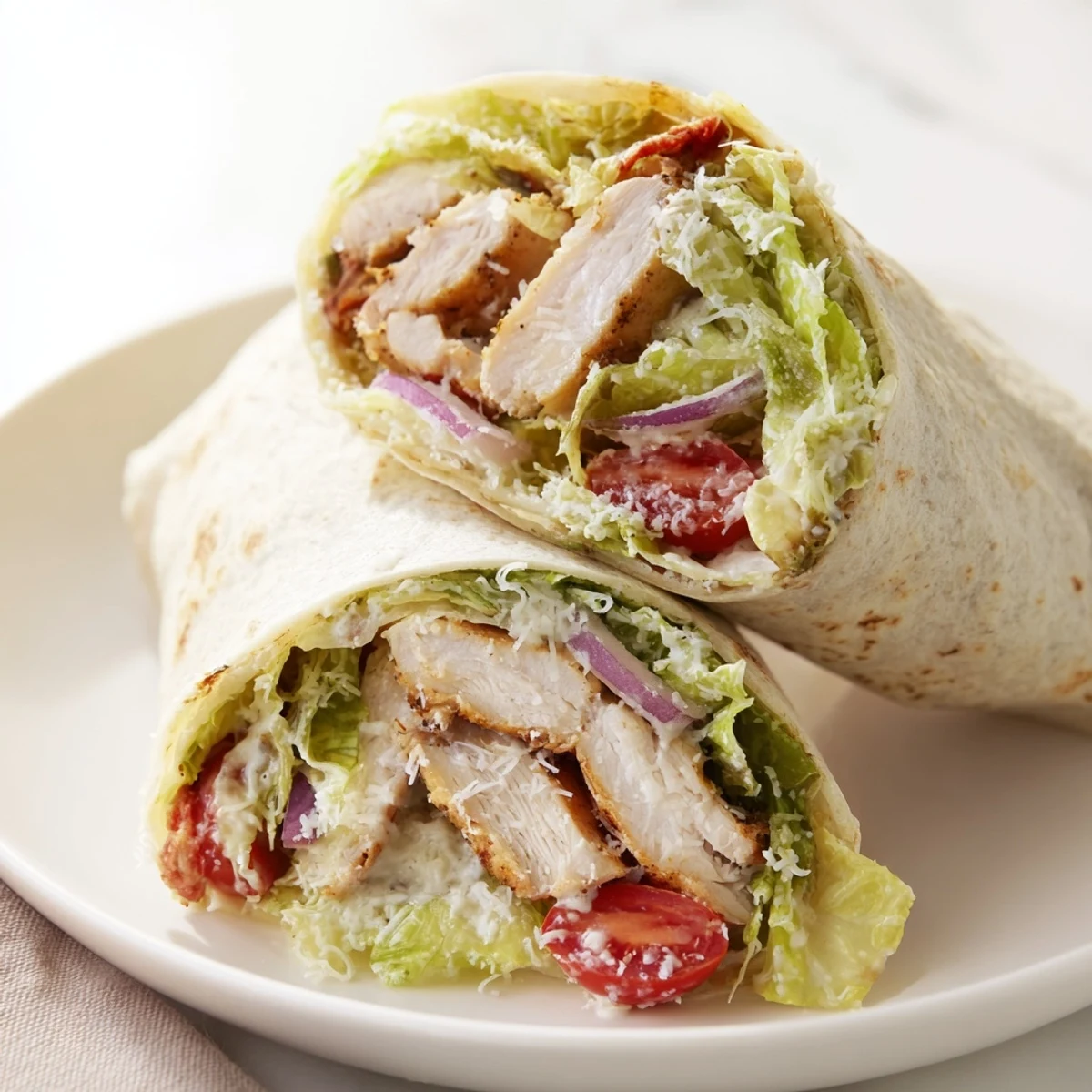 Grilled chicken Caesar wrap, packed with Parmesan, is a satisfying, portable meal option!